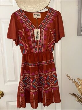 NWOT Savanna Jane Western Embroidered Short Sleeve Dress